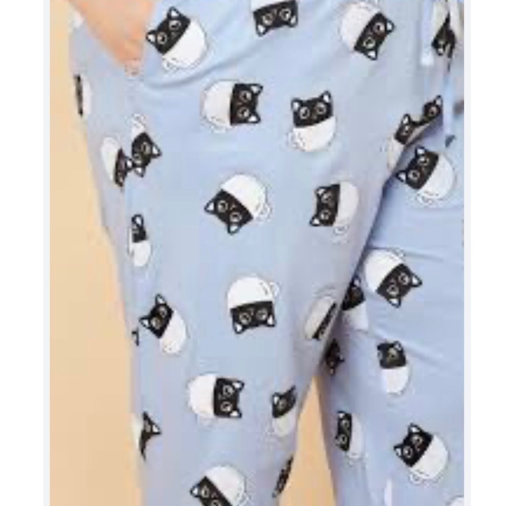 Blue Cat Print Kids Pajamas